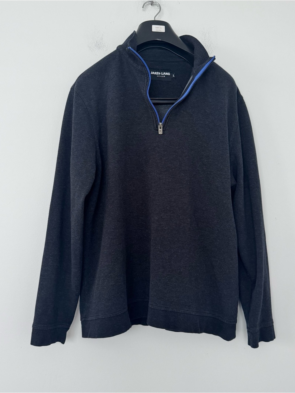 Jared Lang 1/4 Zip Pullover Mens L Charcoal Gray Stretch Luxury Sweater Shirt